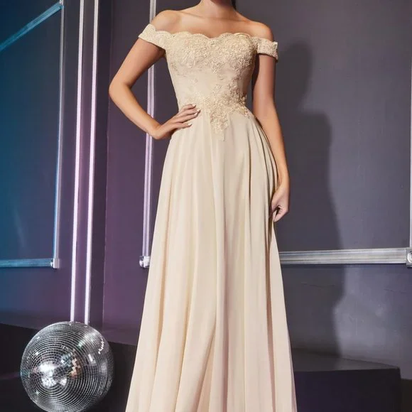 champagne colour evening dress Classy Long Champagne Off-the-Shoulder Sequins Split Evening Party Gow –  Dbrbridal